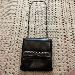 Vintage Tano of Madrid Chic Black Leather Shoulder Bag with Chain Strap